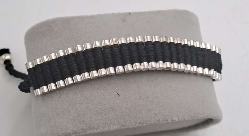 Genuine Links of London Sterling Silver Black Friendship Bracelet-Hallmarked