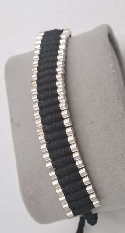 Genuine Links of London Sterling Silver Black Friendship Bracelet-Hallmarked