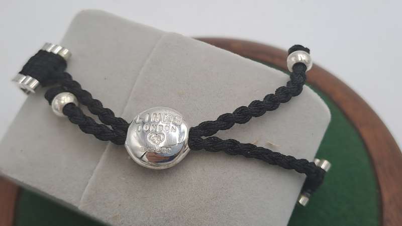 Genuine Links of London Sterling Silver Black Friendship Bracelet-Hallmarked