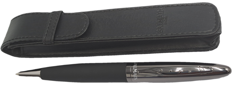 Pre-owned Balmain Paris Ballpen in Leather Pouch -Branded on Cap-Ink is dry