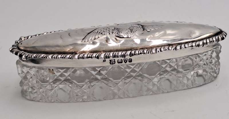 Antique 1903 Sterling Silver & Cut Glass Art nouveau vanity jar- by John and William Deakin