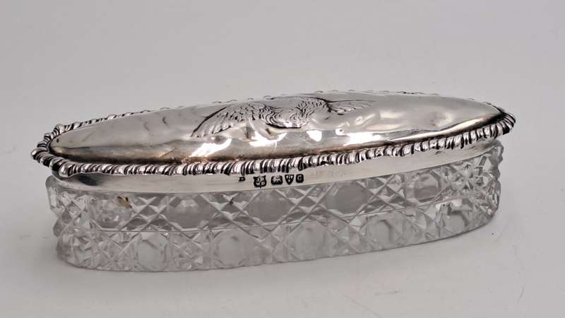 Antique 1903 Sterling Silver & Cut Glass Art nouveau vanity jar- by John and William Deakin