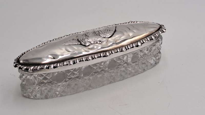Antique 1903 Sterling Silver & Cut Glass Art nouveau vanity jar- by John and William Deakin