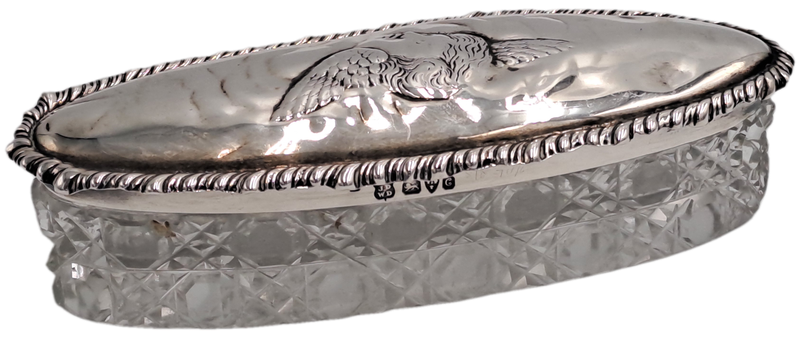 Antique 1903 Sterling Silver & Cut Glass Art nouveau vanity jar- by John and William Deakin