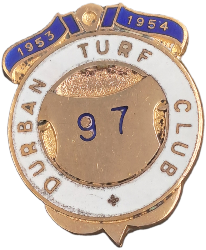 Vintage 1953-1954-Durban Turf Club No 97 Enamel  Badge-Metal Art Pretoria