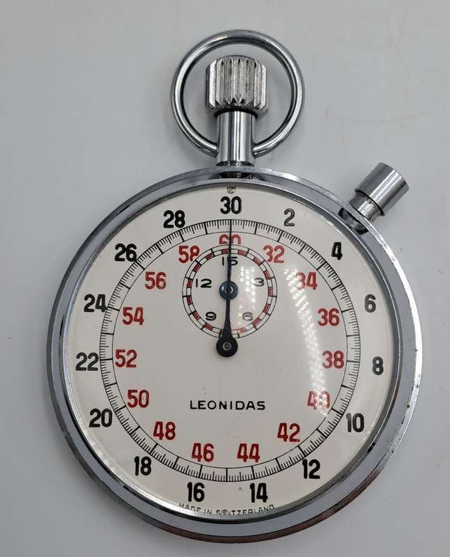 Vintage SWISS Leonidas Stop Watch open face nickel chromiun case  -Working-Crown is loose