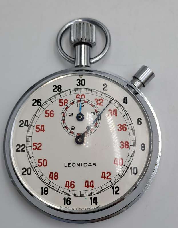 Vintage SWISS Leonidas Stop Watch open face nickel chromiun case  -Working-Crown is loose