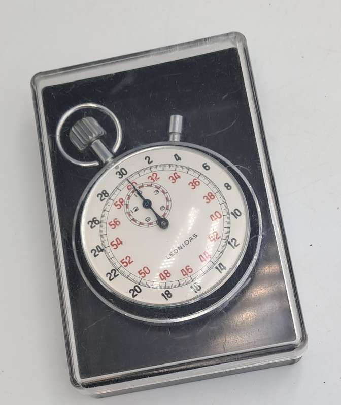 Vintage SWISS Leonidas Stop Watch open face nickel chromiun case  -Working-Crown is loose