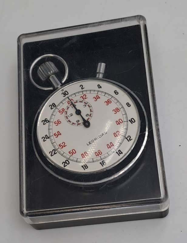 Vintage SWISS Leonidas Stop Watch open face nickel chromiun case  -Working-Crown is loose