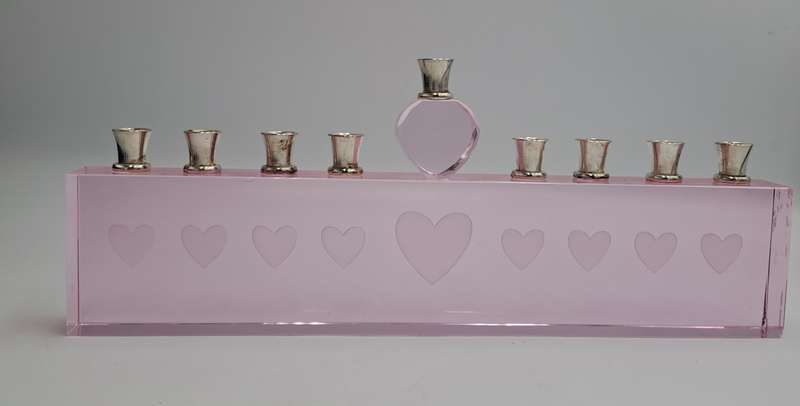 9 Head Menorah Crystal/Glass With Silver Plate -Boxed -Used
