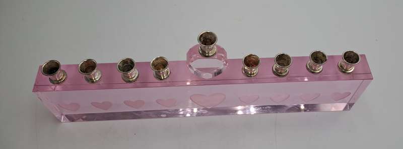 9 Head Menorah Crystal/Glass With Silver Plate -Boxed -Used