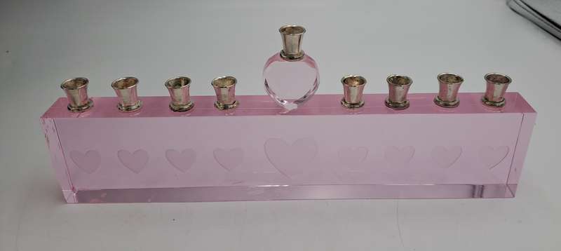 9 Head Menorah Crystal/Glass With Silver Plate -Boxed -Used
