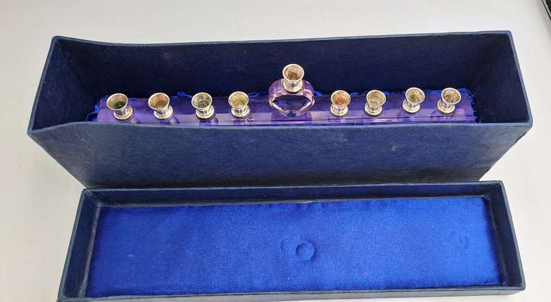 9 Head Menorah Crystal/Glass With Silver Plate -Boxed -Used