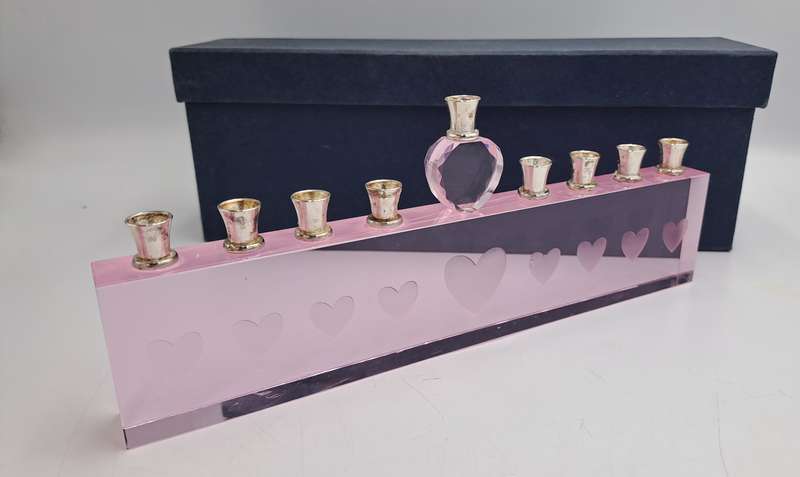 9 Head Menorah Crystal/Glass With Silver Plate -Boxed -Used