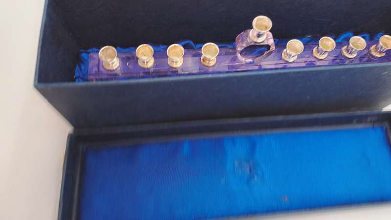 9 Head Menorah Crystal/Glass With Silver Plate -Boxed -Used