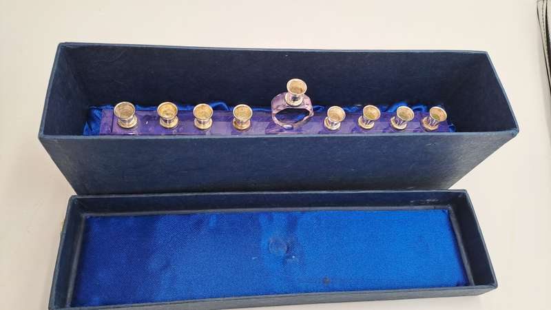 9 Head Menorah Crystal/Glass With Silver Plate -Boxed -Used