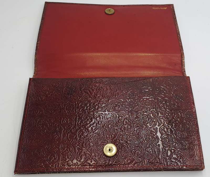Vintage Embossed Genuine Leather Florentine Style Clutch Evening Bag made in Venice