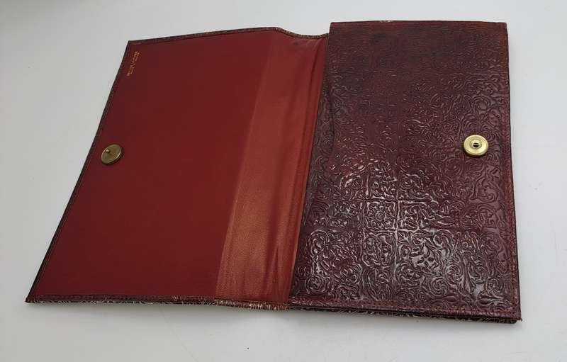 Vintage Embossed Genuine Leather Florentine Style Clutch Evening Bag made in Venice