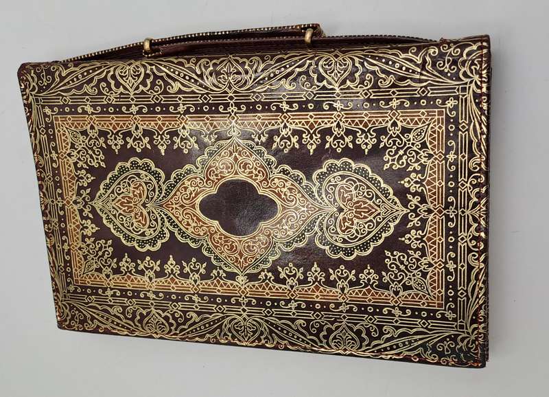 Vintage Embossed Genuine Leather Florentine Style Clutch Evening Bag made in Venice