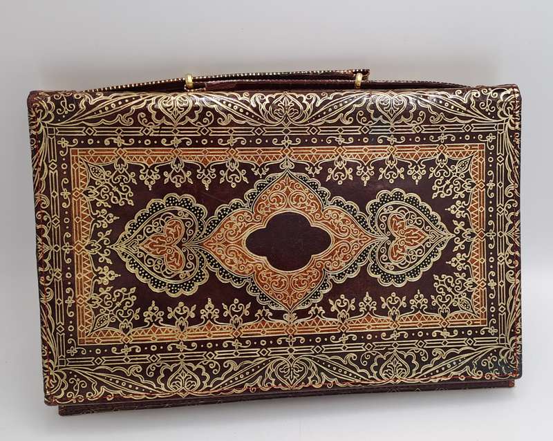 Vintage Embossed Genuine Leather Florentine Style Clutch Evening Bag made in Venice