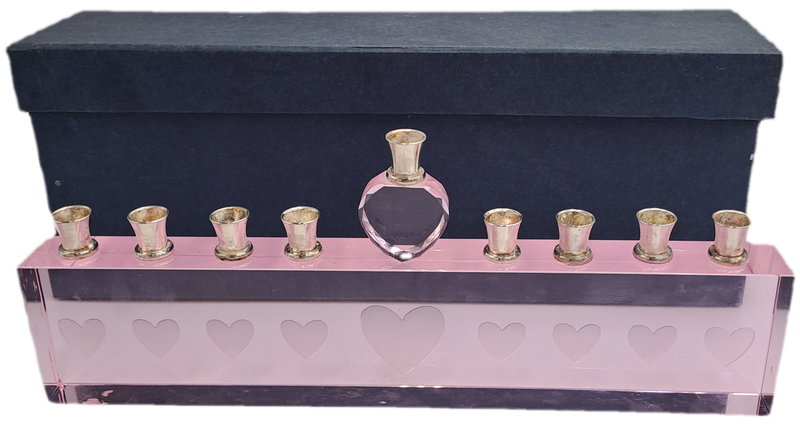 9 Head Menorah Crystal/Glass With Silver Plate -Boxed -Used