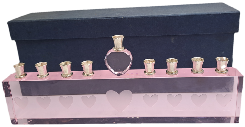 9 Head Menorah Crystal/Glass With Silver Plate -Boxed -Used