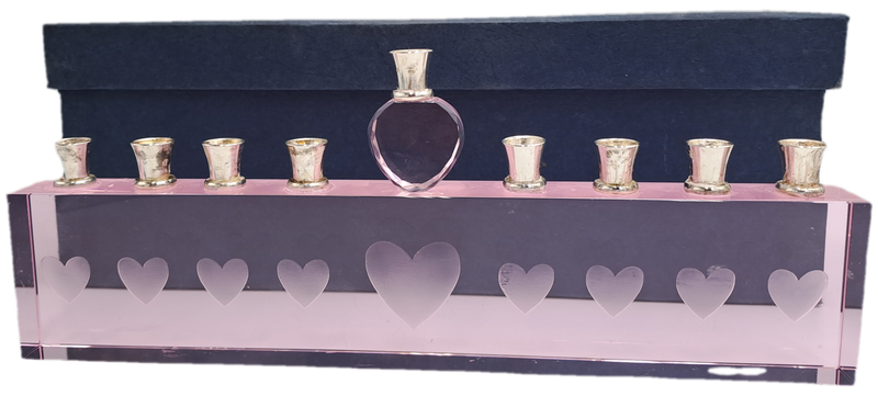 9 Head Menorah Crystal/Glass With Silver Plate -Boxed -Used