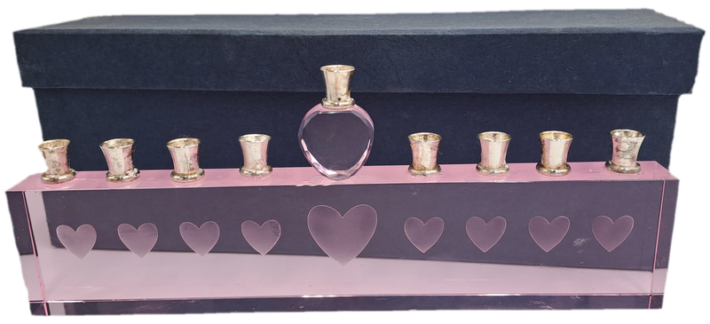 9 Head Menorah Crystal/Glass With Silver Plate -Boxed -Used