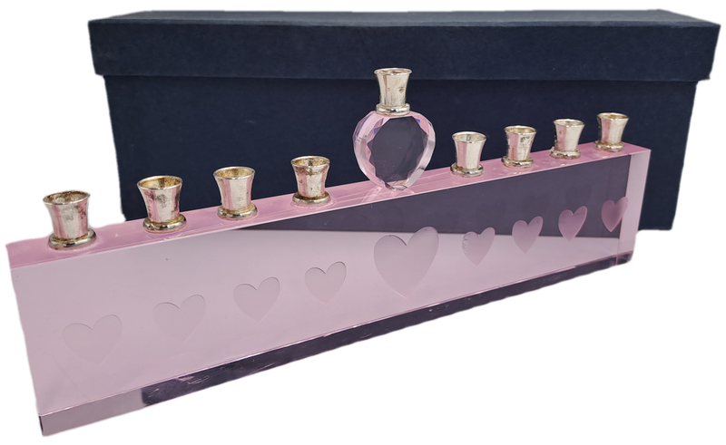 9 Head Menorah Crystal/Glass With Silver Plate -Boxed -Used