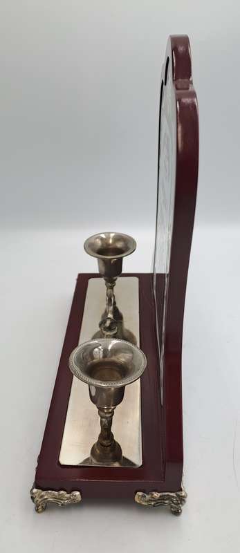 Blessings Silver plate and Wood Hanukkah Menorah