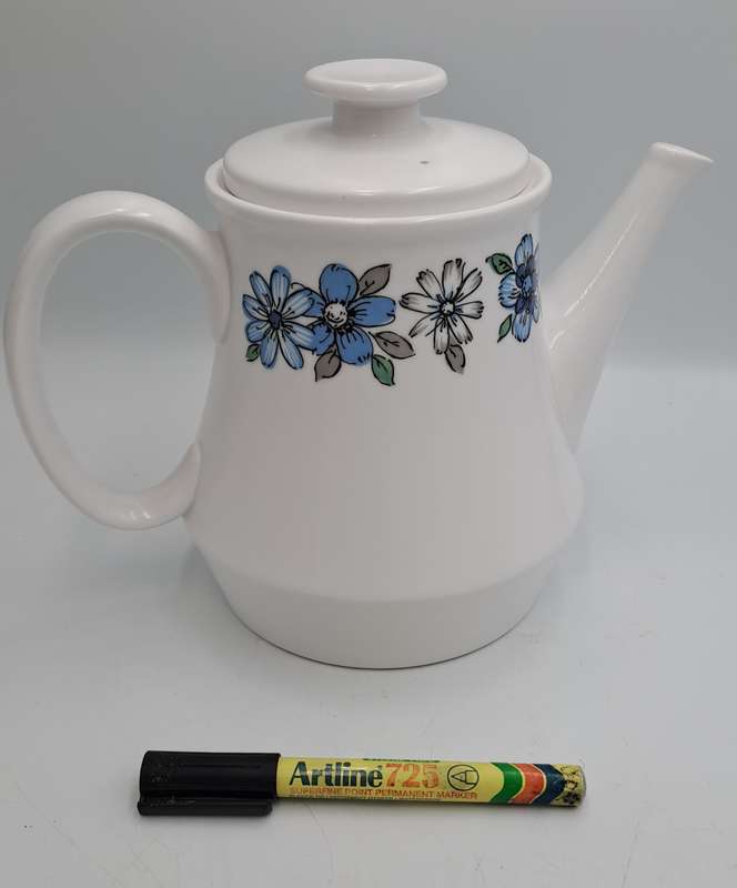 Vintage Noritake RC Progression China Japan Moda 905 Teapot Blue Grey Flowers Off White