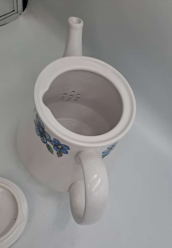 Vintage Noritake RC Progression China Japan Moda 905 Teapot Blue Grey Flowers Off White