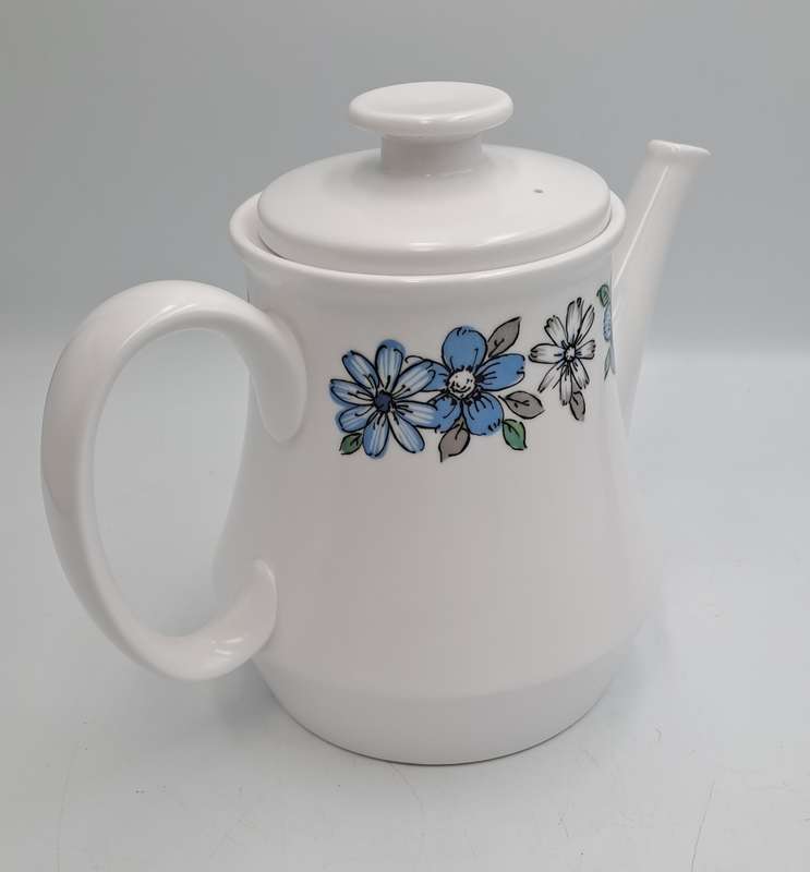 Vintage Noritake RC Progression China Japan Moda 905 Teapot Blue Grey Flowers Off White