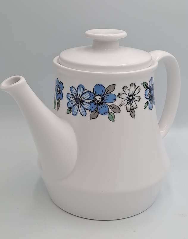 Vintage Noritake RC Progression China Japan Moda 905 Teapot Blue Grey Flowers Off White