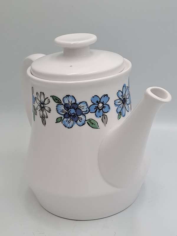 Vintage Noritake RC Progression China Japan Moda 905 Teapot Blue Grey Flowers Off White
