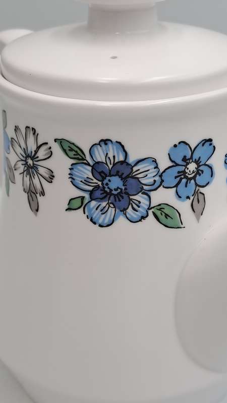 Vintage Noritake RC Progression China Japan Moda 905 Teapot Blue Grey Flowers Off White