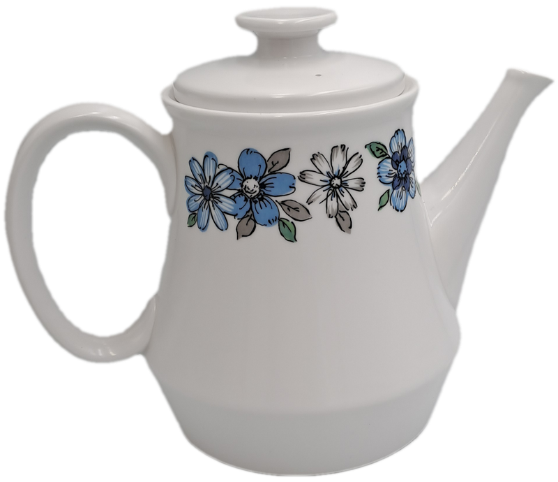 Vintage Noritake RC Progression China Japan Moda 905 Teapot Blue Grey Flowers Off White