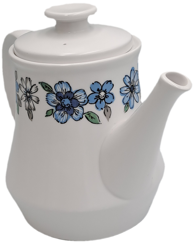 Vintage Noritake RC Progression China Japan Moda 905 Teapot Blue Grey Flowers Off White