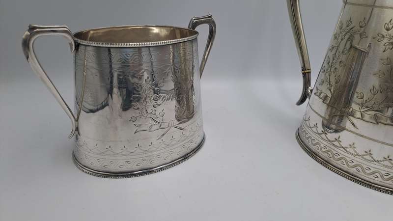 Large Antique Victorian Silver Plated Tea pot and Sugar Pot