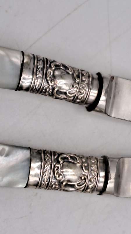 9 Antique Victorian Sheffield knifes and forks with Mother of Pearl Handles -see condition