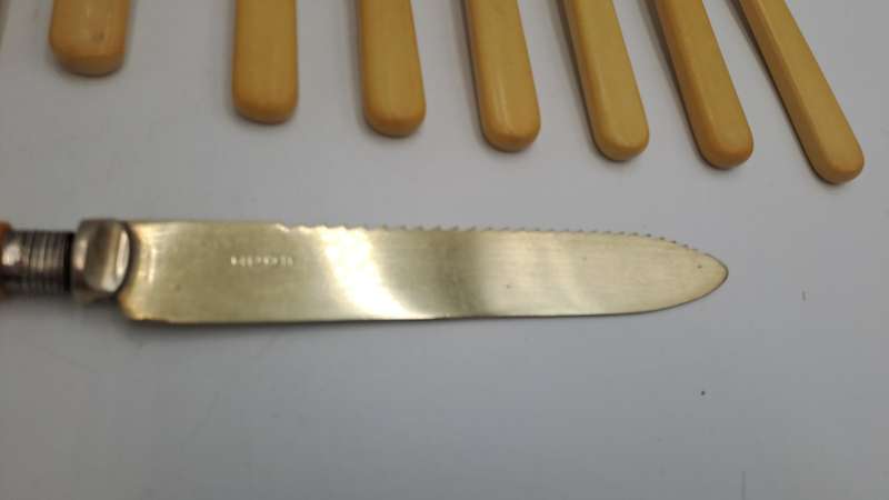 12 Antique Sheffield knifes and forks -The large Knife has hallmark sterling silver Collar