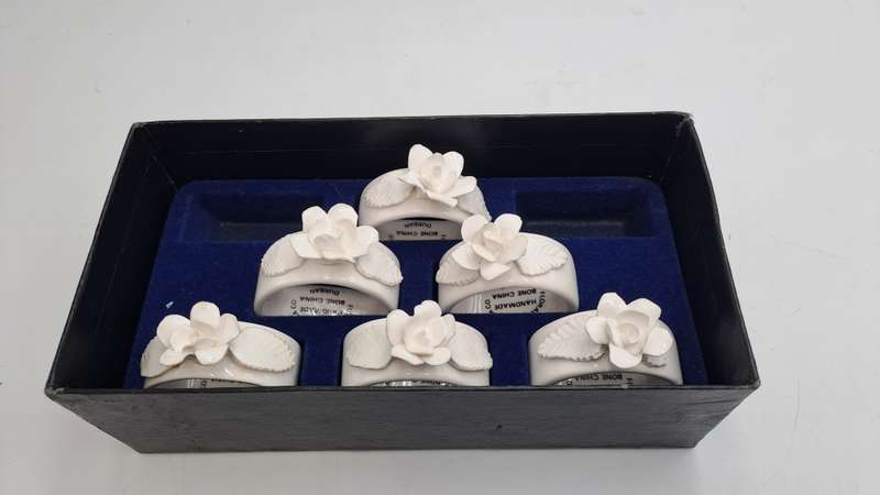 6 Handmade Floral Bone China Co.  Servette Rings Durban - Boxed