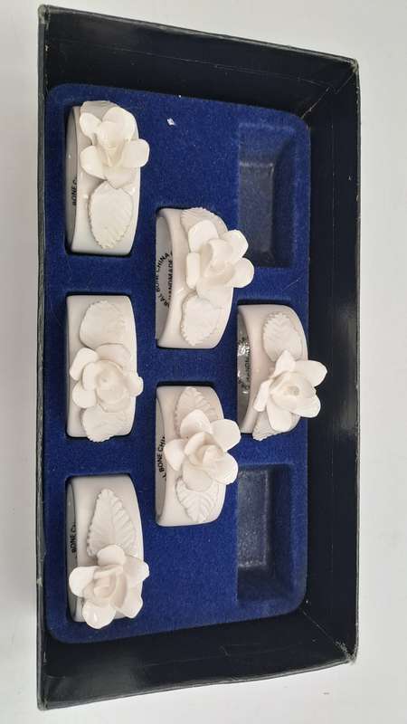 6 Handmade Floral Bone China Co.  Servette Rings Durban - Boxed