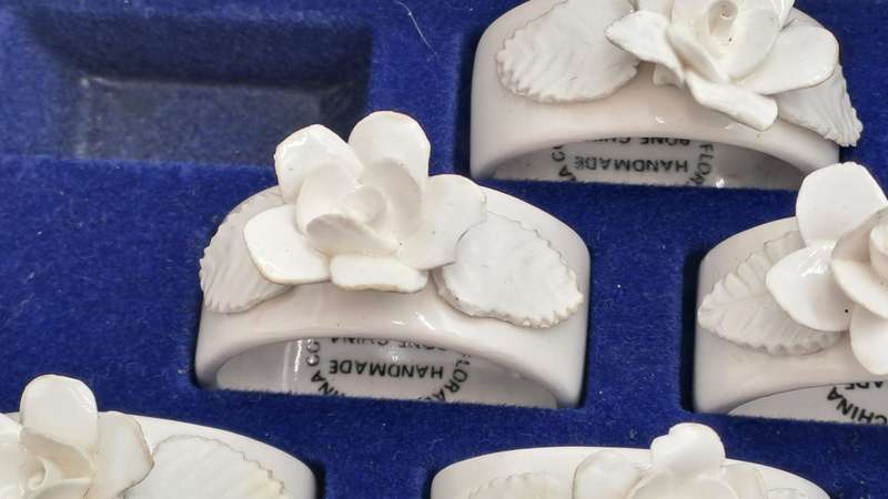 6 Handmade Floral Bone China Co.  Servette Rings Durban - Boxed