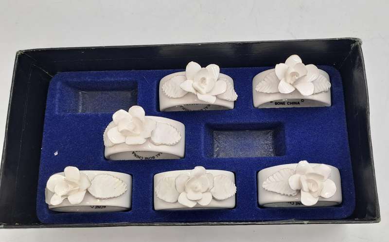 6 Handmade Floral Bone China Co.  Servette Rings Durban - Boxed