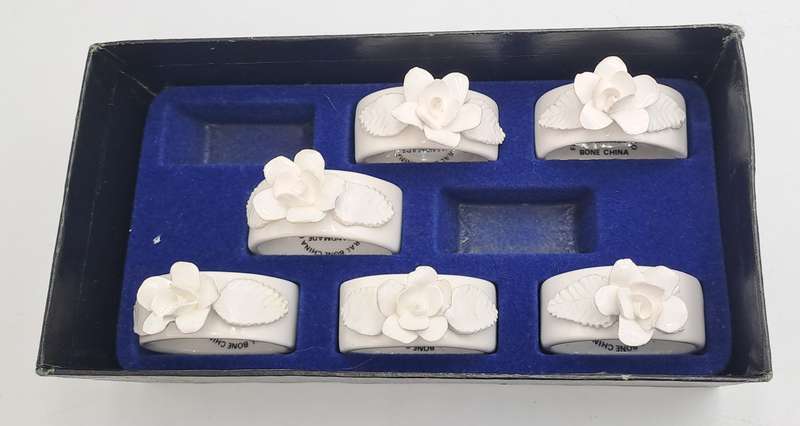 6 Handmade Floral Bone China Co.  Servette Rings Durban - Boxed