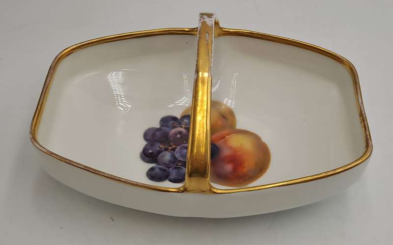 Vintage Bavaria Gold Handle Porcelain Basket Dish - Gold on handle show some wear