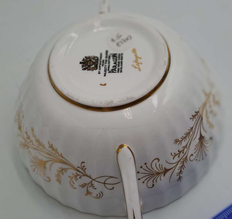 Vintage Paragon Lafayette Soup cup and plate- By appoint. to the Queen- CUP has hairline Crack