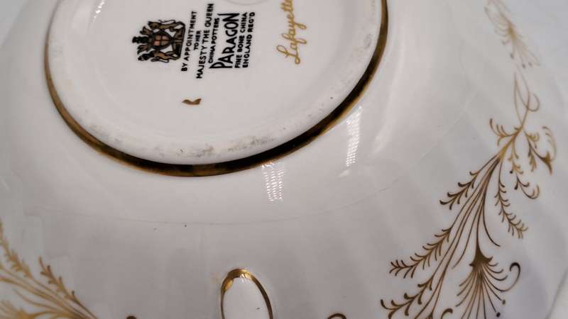 Vintage Paragon Lafayette Soup cup and plate- By appoint. to the Queen- CUP has hairline Crack