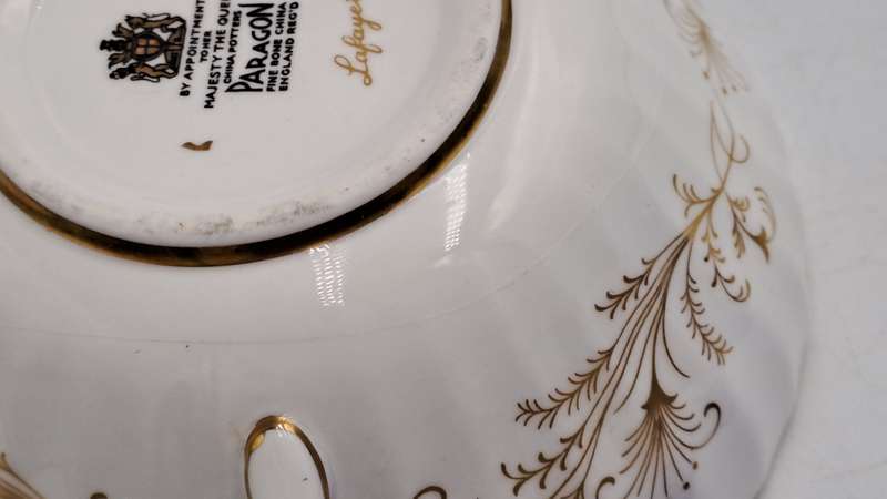 Vintage Paragon Lafayette Soup cup and plate- By appoint. to the Queen- CUP has hairline Crack